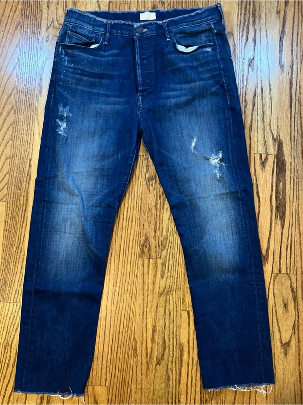 Mother Denim Jeans Double Fray Vagabond Dark Wash Distressed Size 30 Relaxed Fit